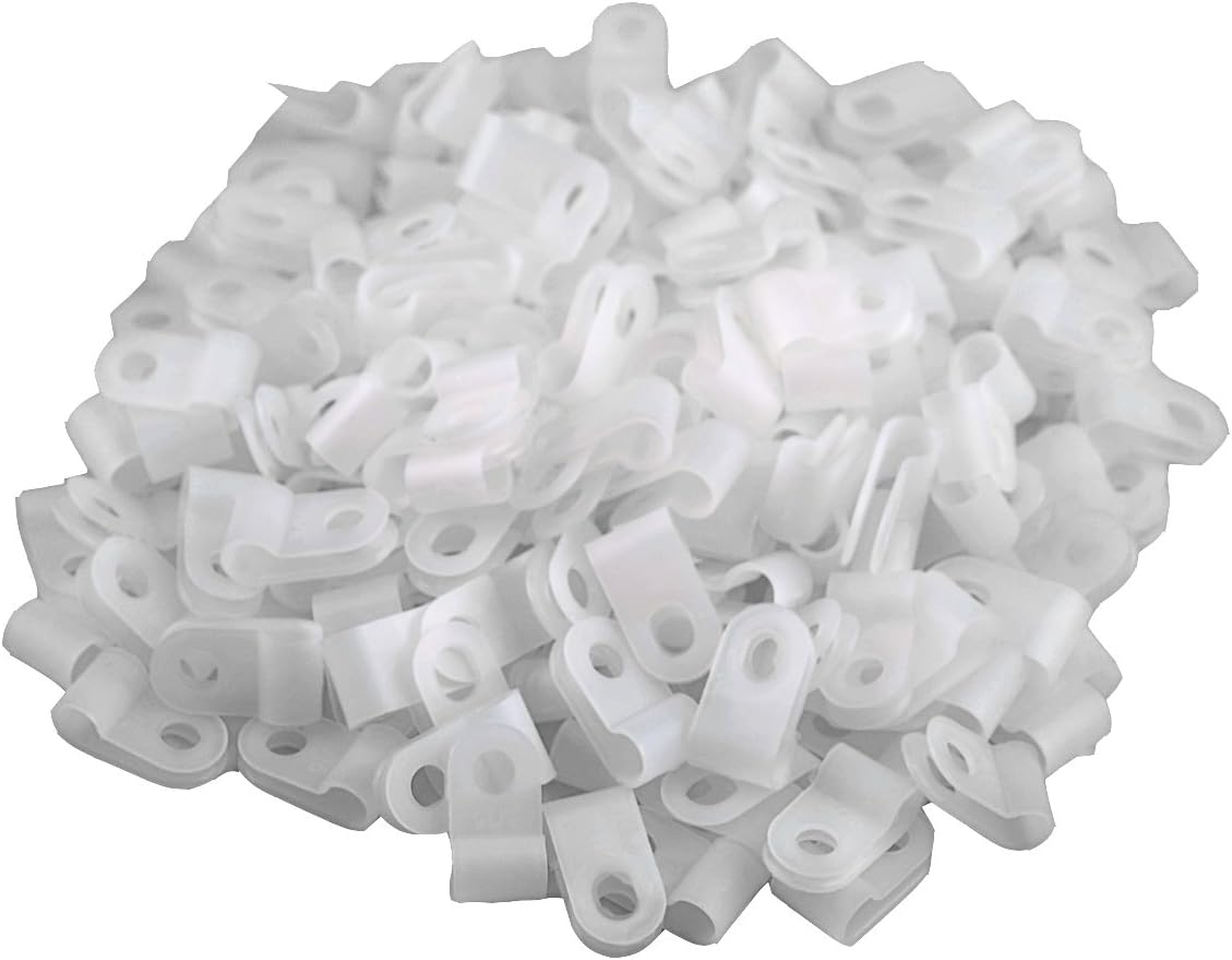 XINGYHENG 200pcs White Nylon R-Type Cable Clamps Fastener for 3/16 Inch (4.8mm) Dia Wire Tube (Plastic Wire Cord Clip Fixer)