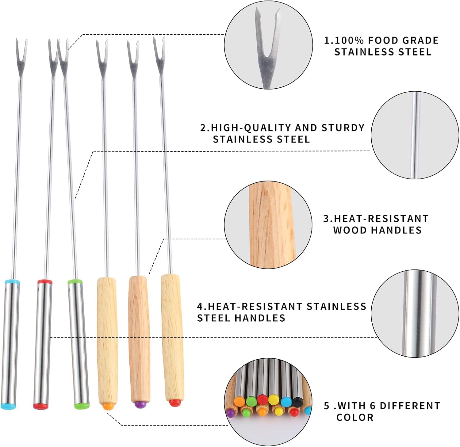24 Pcs 9.6 Stainless Steel Fondue Forks,12 Wood &12 Stainless Steel Handles — Amazon image 3