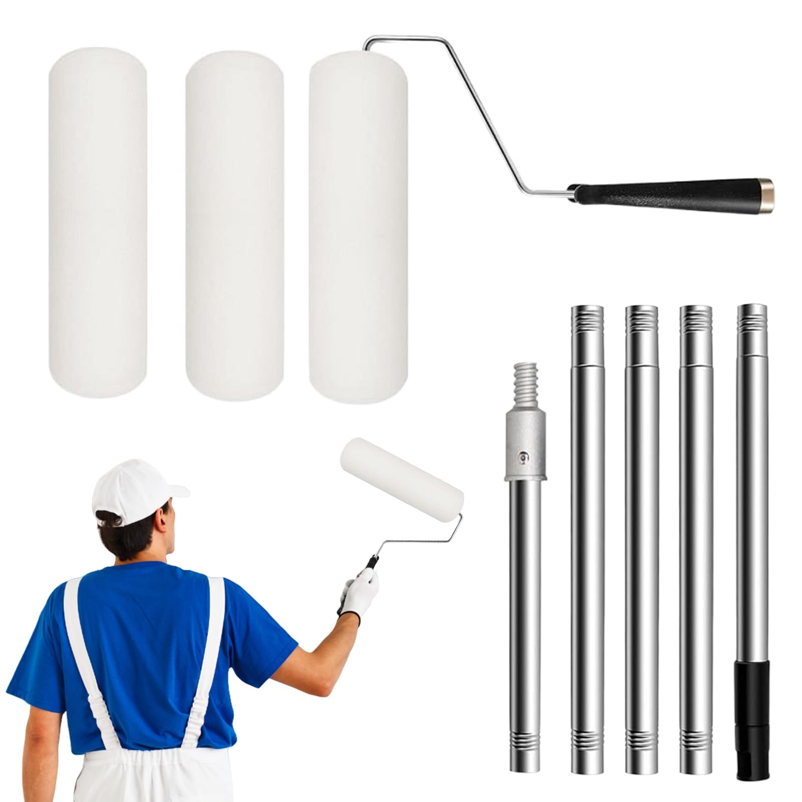 Set di rulli da pittura da 22,9 cm, accessori per pittura da parete, kit pennello e rullo, strumenti con manico estensibile, compatibile con lattice e pittura ad olio | t per il miglioramento della