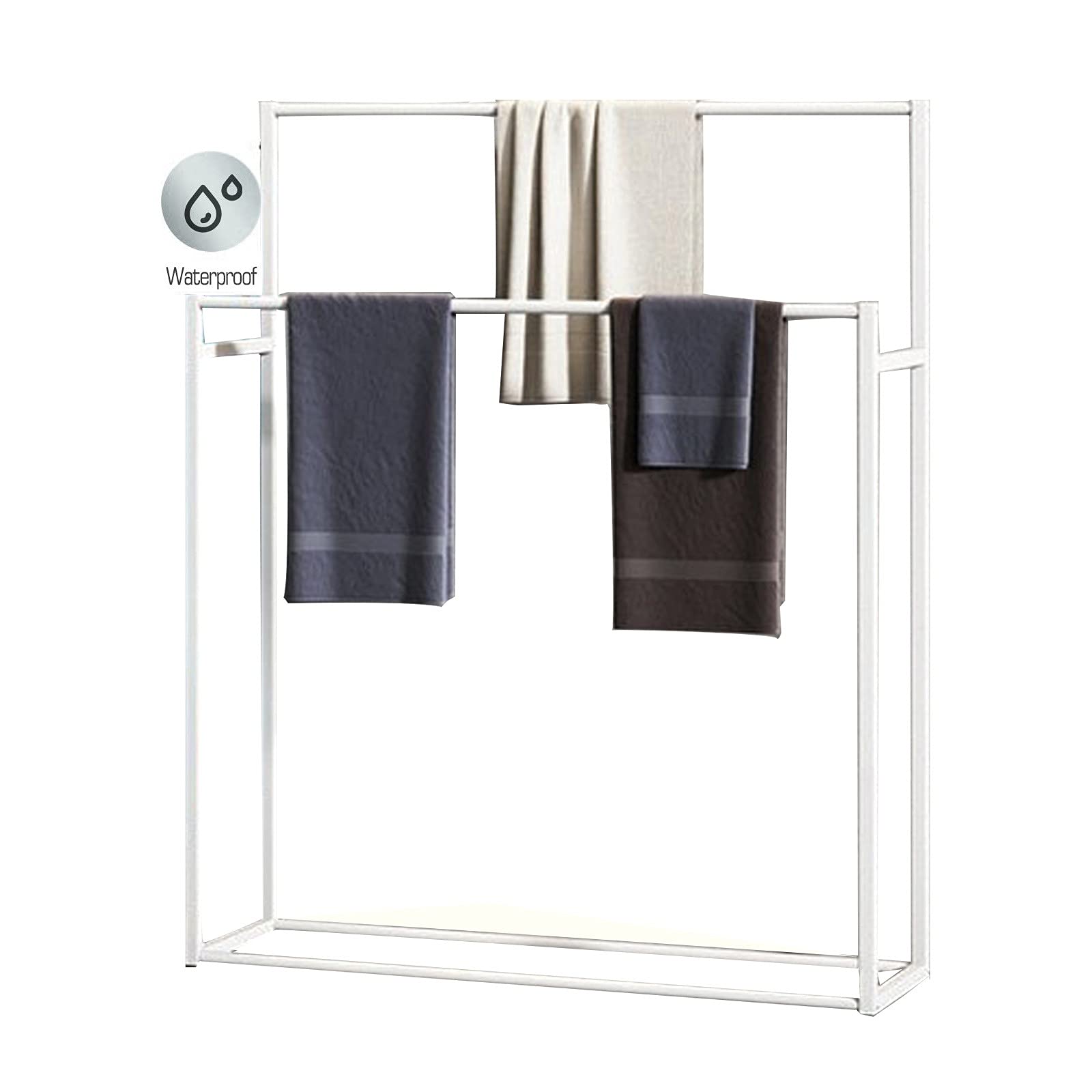 Toallero para toallas de estructura metálica blanca y diseño minimalista de 70 cm de ancho