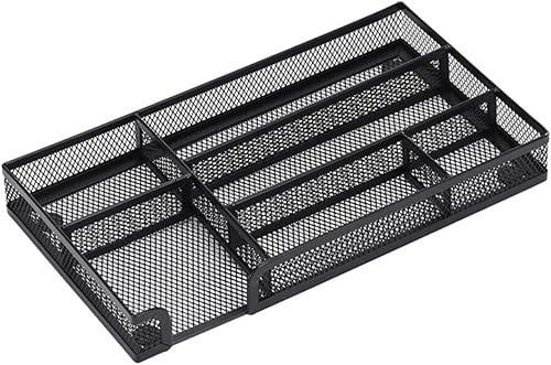 Ciieeo Bandeja de almacenamiento de seis rejillas, divisores de plástico, tocador, tocador, tocador, organizador de cajones de malla negra, bandeja