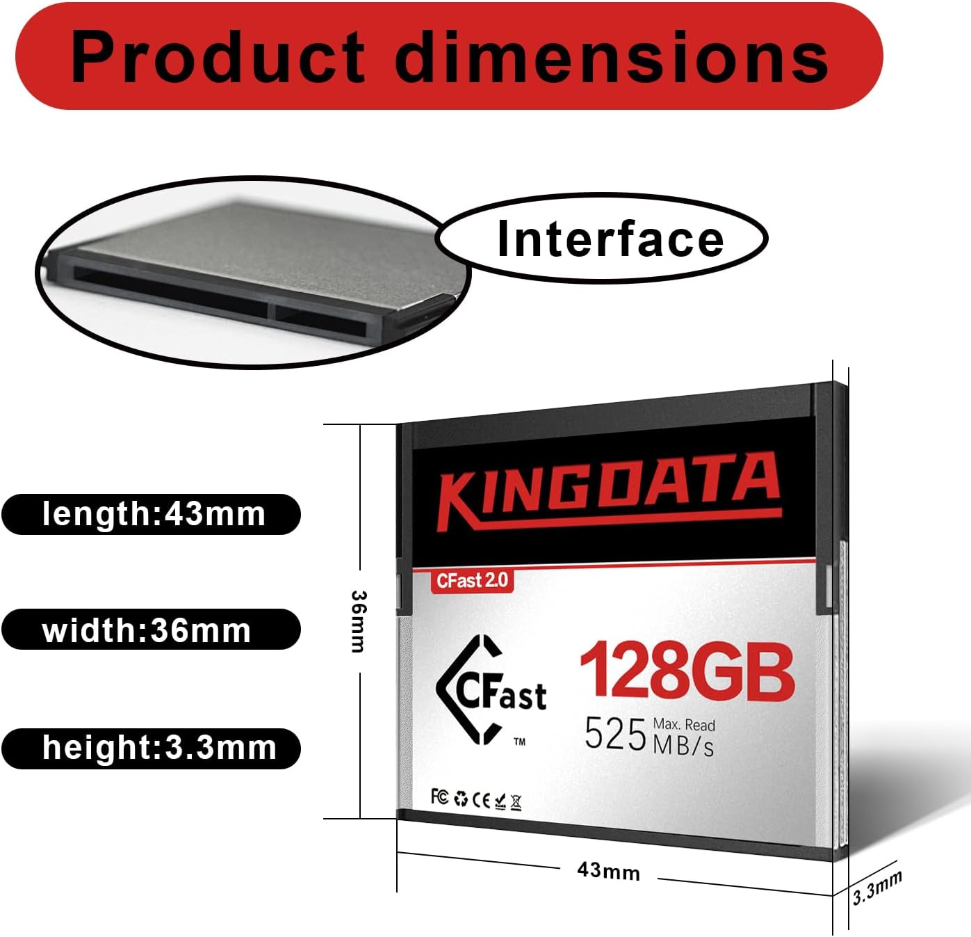 CFast 2.0 Memory Card 128GB High-Speed for 4K Video & HD Recording Compatible with Professional Cameras