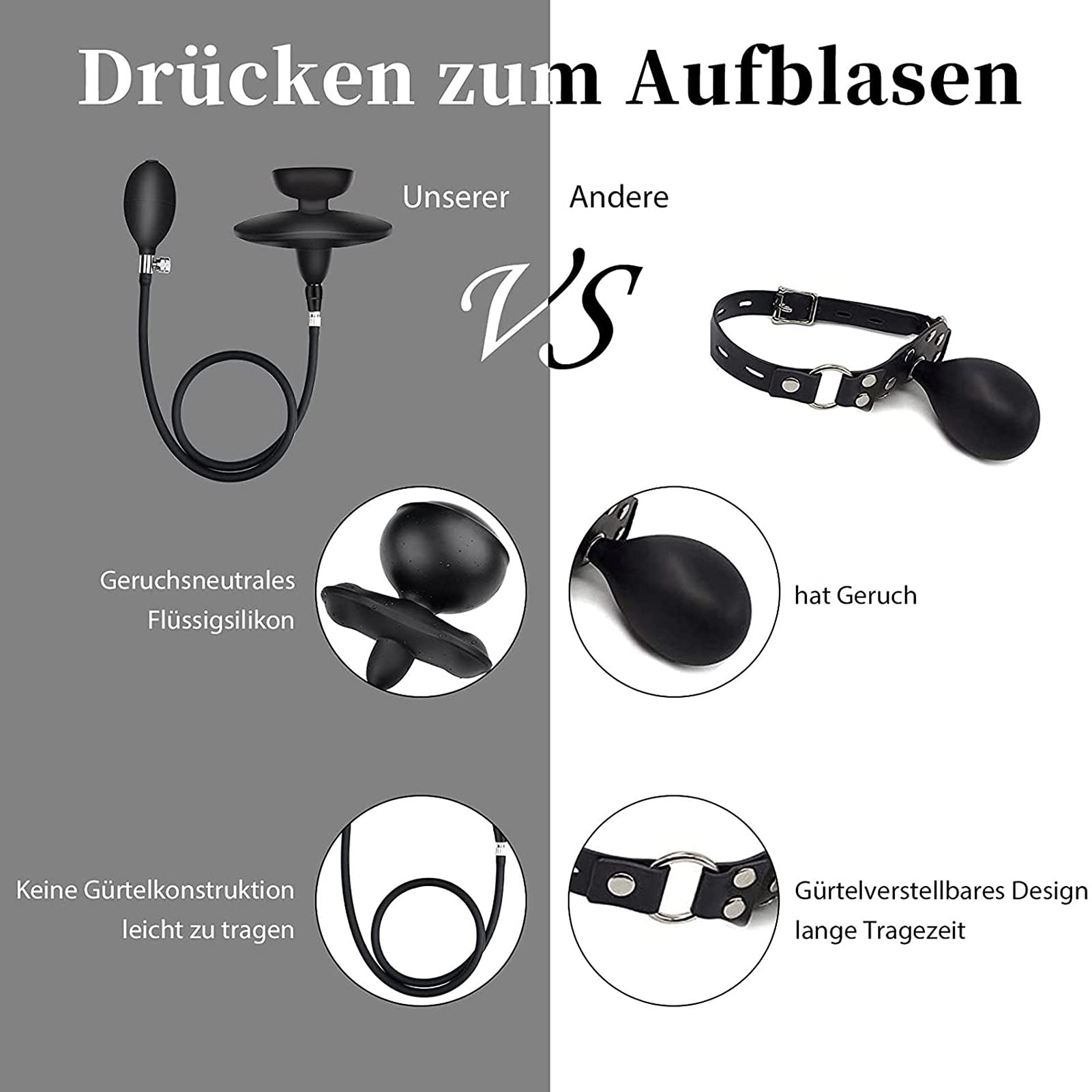Bâillon Gonflable Noir En Simili - Marque KINKGear - Neuf Pour Pratique SM/fétiche