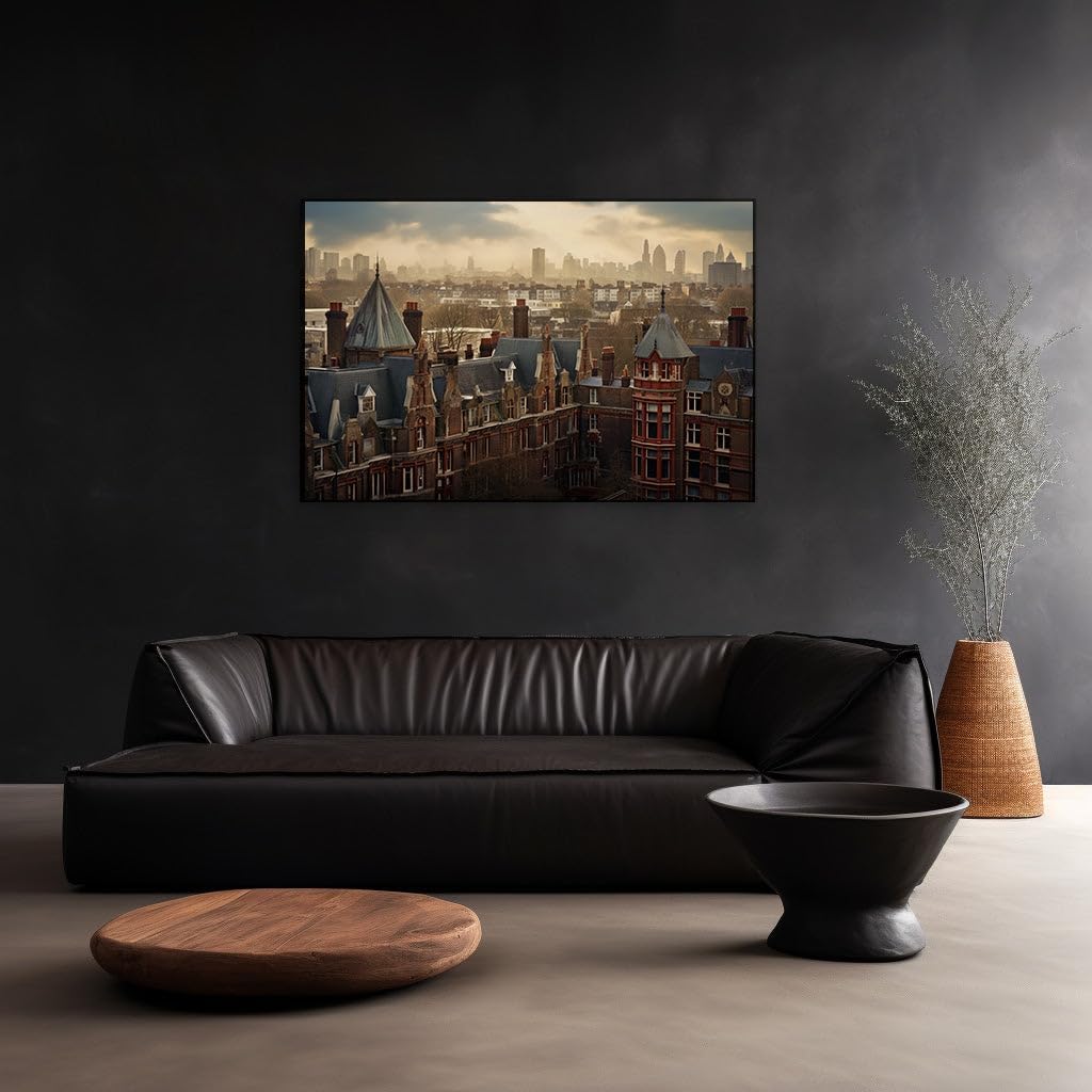 Canvas for Living room. London's Architectural Harmony: A Blend of Historic Charm and Modern Grandeur Bathed in Sunset Glow, 27 x 18 inch Canvas Wall Art - Mid Century Modern - Modern Home Decor