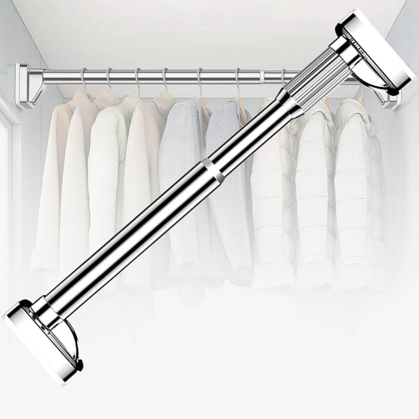 Verstellbare Gardinenstange – Verstellbare, rutschfeste Teleskop-Gardinenstange aus Edelstahl für Dusche, Badezimmer, Kleiderschrank und Wohnzimmer – Einfache Montage, kein Bohren erforderli