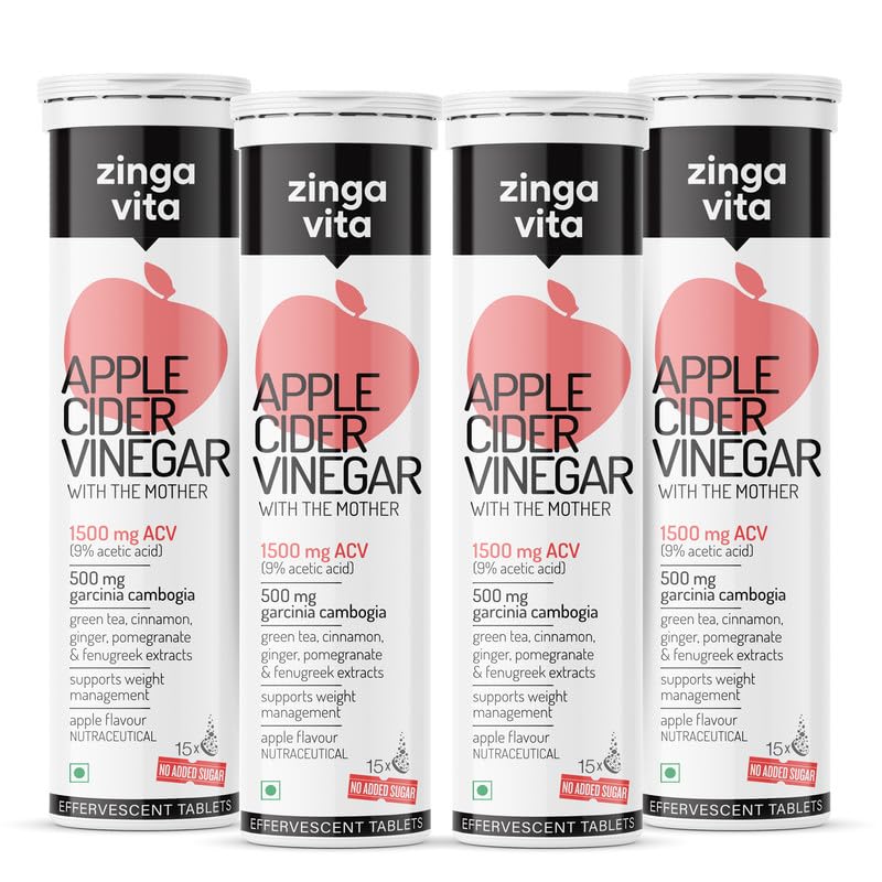 Zingavita Apple Cider Vinegar 1500mg Tablet for Weight Management, With Garcinia, Green Tea, Fenugreek, Cinnamon, Vitamin C, B12 & B6, No Added Sugar - Pack of 4 (B0DHXYXWT2) Amazon Price History, Amazon Price Tracker