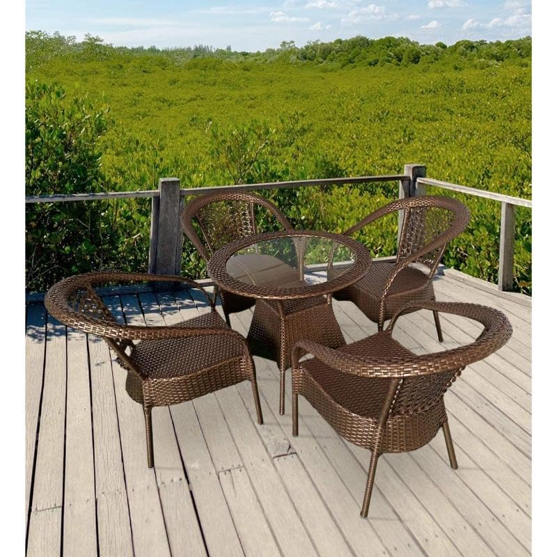 Image of D-8 Outdoor Indoor Balcony Living Room Garden Chair Table Set 4+1 (4 Chair + 1 Table)| Furniture Set| Coffee Chair Table Set|