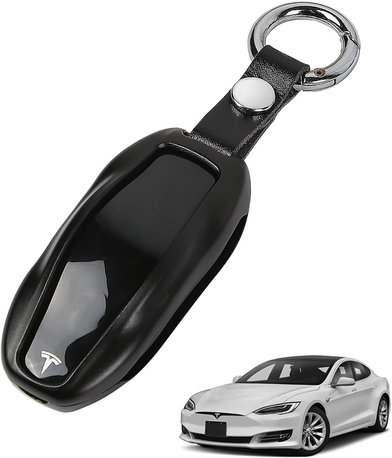 LMZX Tesla Model S/3/Y Key Fob Cover Holder Keychain Case Aluminum Metal for Tesla Model S Model 3 Model Y Smart Remote Accessories(Black)