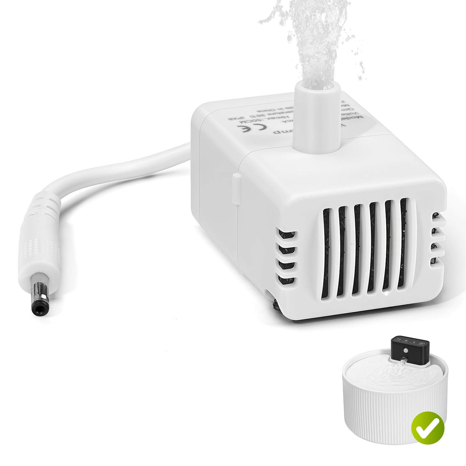 Feriva Cat Water Fountain Pump for 2.2L Ceramic Wireless Cat Fountain, Ultra Quiet YB200 DC Replacement Pump, Low Power Consumption Submersible Pet Water Dispenser Motor