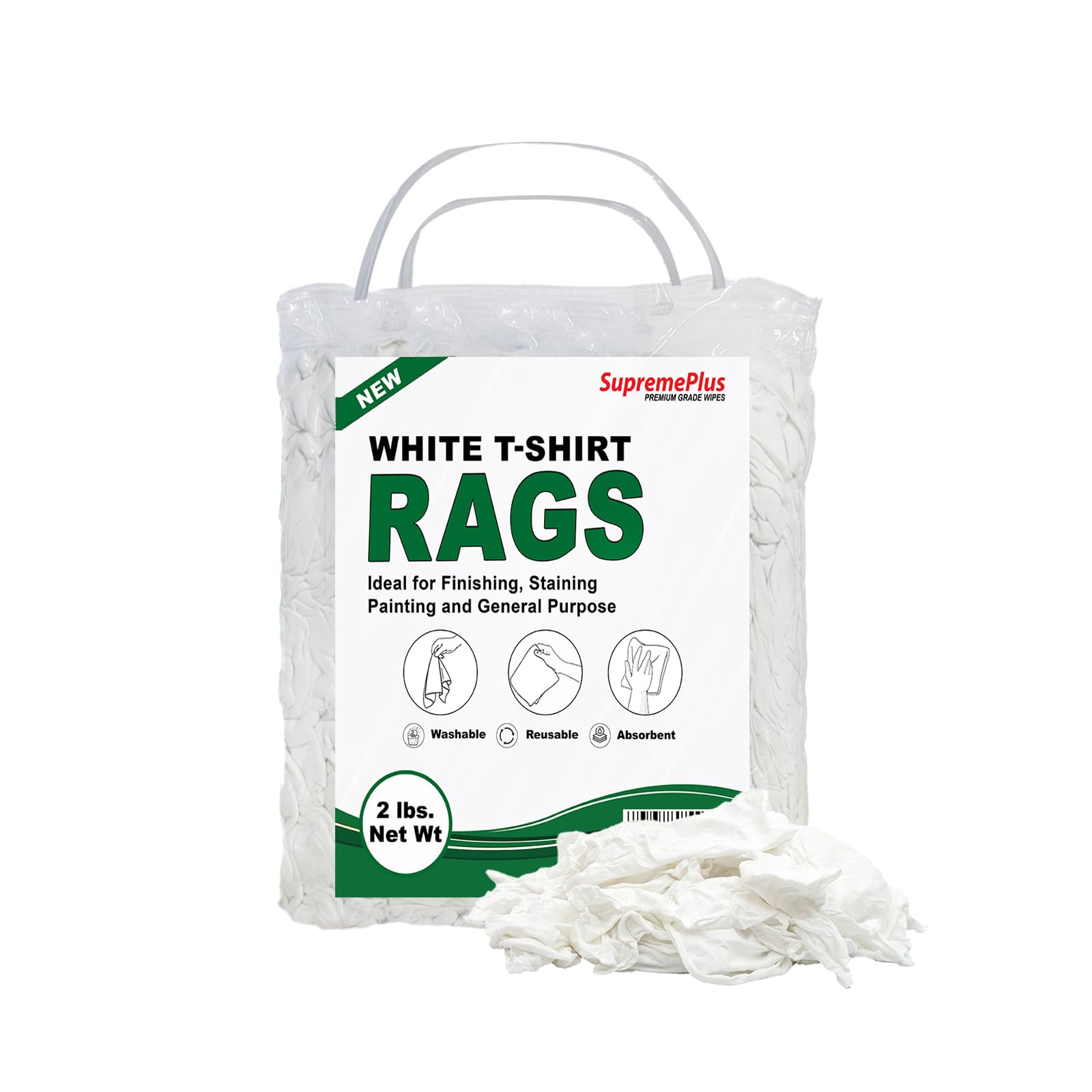Premium White T-Shirt Cleaning Rags (2 lbs. Bag) – White Cotton Rags for Cleaning, Staining, Painting, Oil, Grease & Dust Removal – Shop Rags Bulk for Multipurpose use