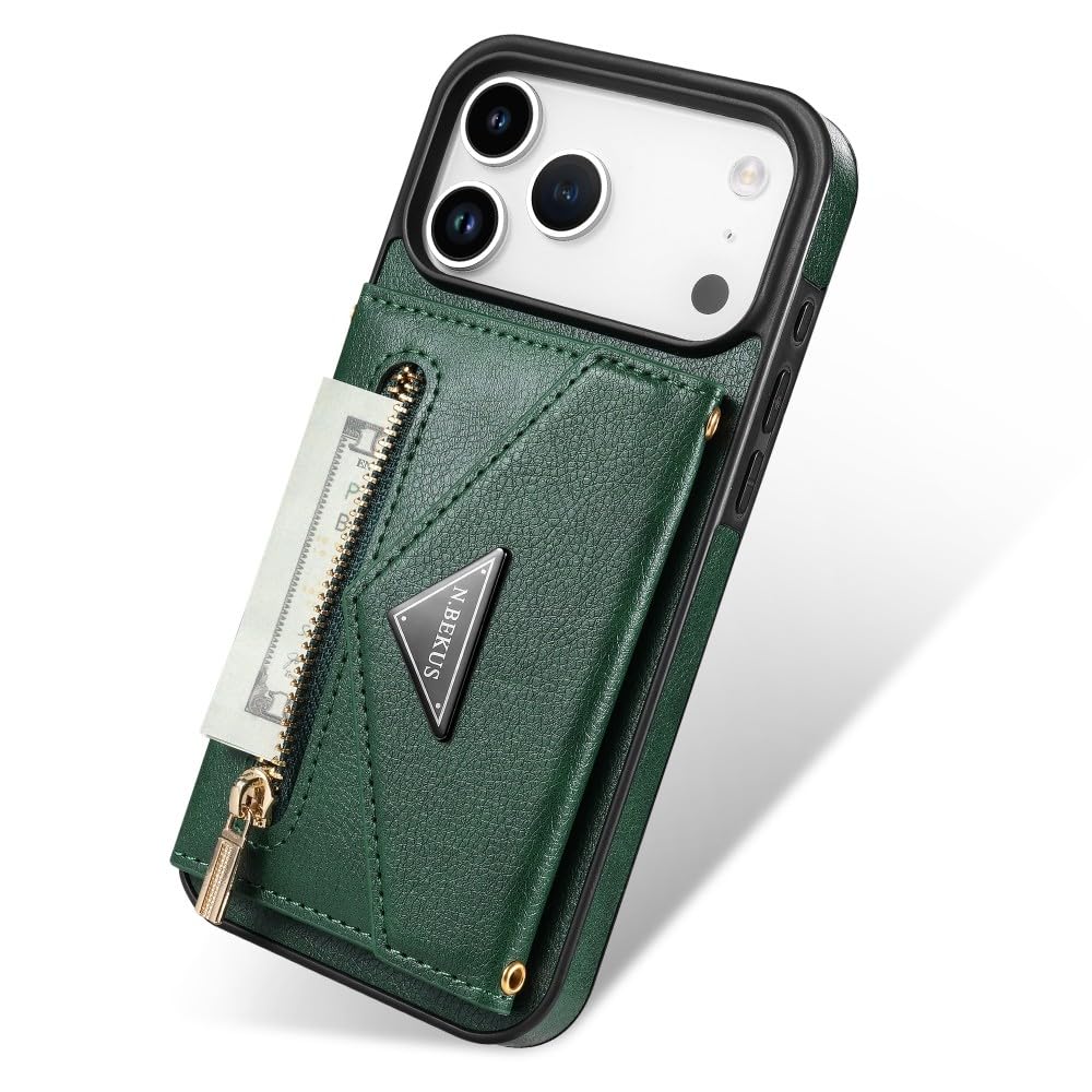 Generic Étui compatible avec iPhone 7 Plus/8 Plus (couleur : rouge) étui portefeuille en cuir pour cartes, coque arrière en silicone, longue sangle