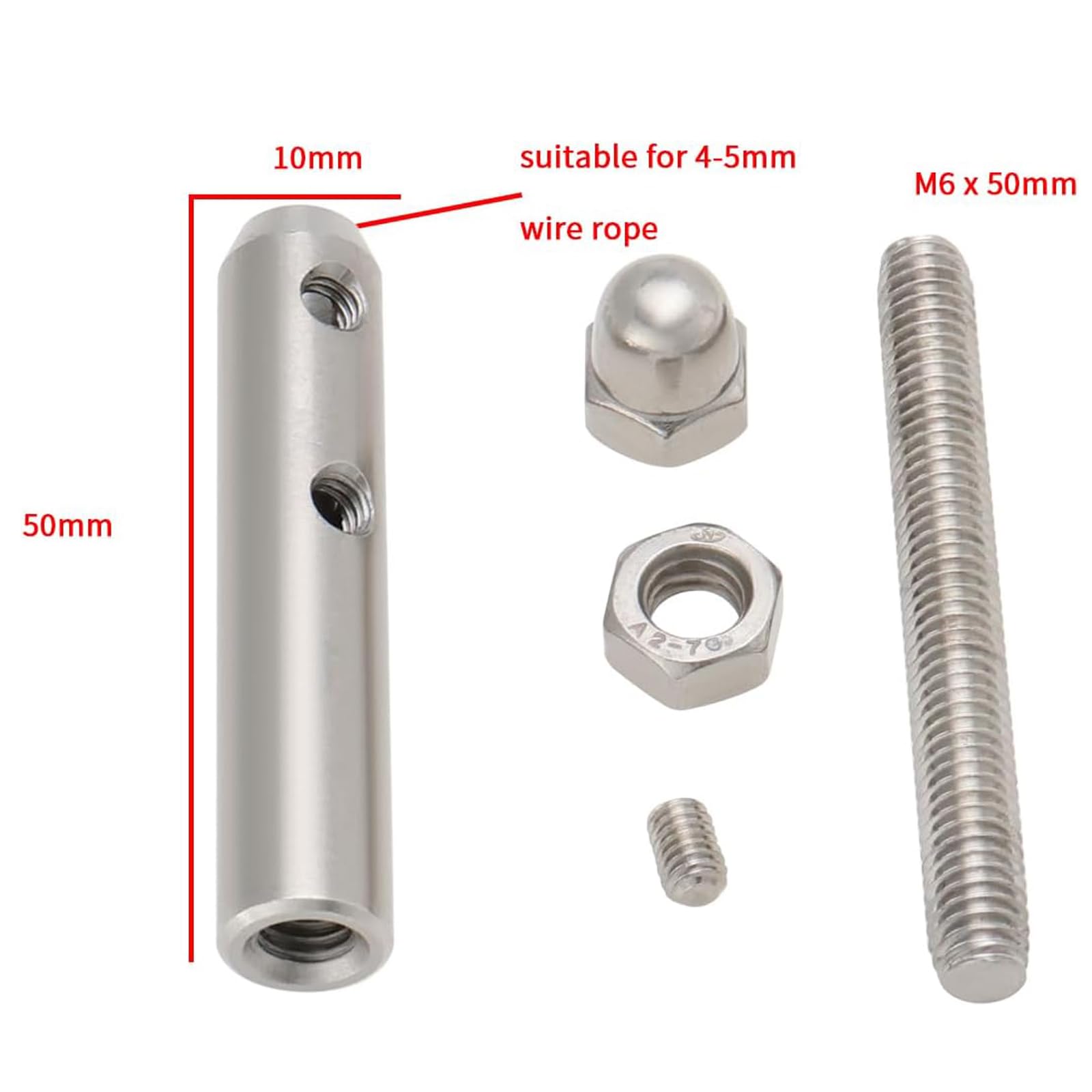 20 Terminali per cavo 4 mm, Tenditori per fune metallica tenditore in acciaio inox, per ringhiere e strutture decorative