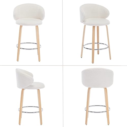 Miniatura 6 de HEAH-YO Juego de 2 taburetes de bar modernos de 26 pulgadas de altura de mostrador con respaldo de barril y patas de madera, taburete de cocina