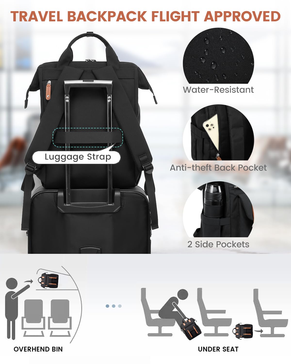 LOVEVOOK Sac à Dos Femme Ordinateur Portable Imperméable Grand Sac à Dos PC Voyage