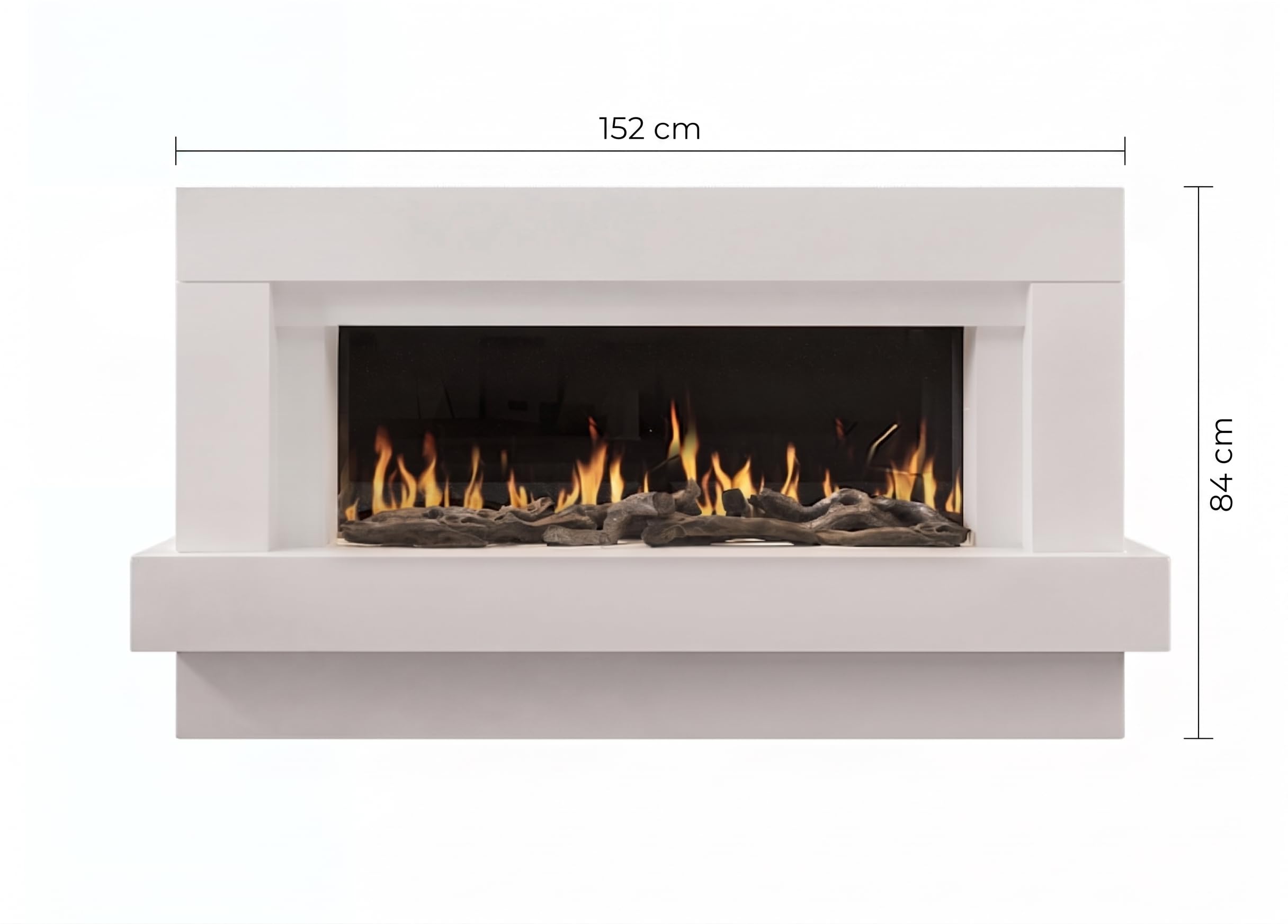 CHEMIN'ARTE Camino elettrico Linea 3XL 152cm da terra con effetto fiamma a led 7 colorati, bianco, con suono scoppiettante, WIFI, timer, 5 livelli di luminosità, telecomando
