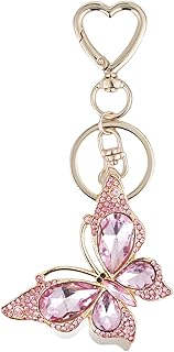 سلسلة مفاتيح بدلاية للنساء، تصميم لطيف على شكل قلب مع قلادة فراشة ماسية وشنطة جميلة وملحقات حلقة مفاتيح من فاشون مانيا.