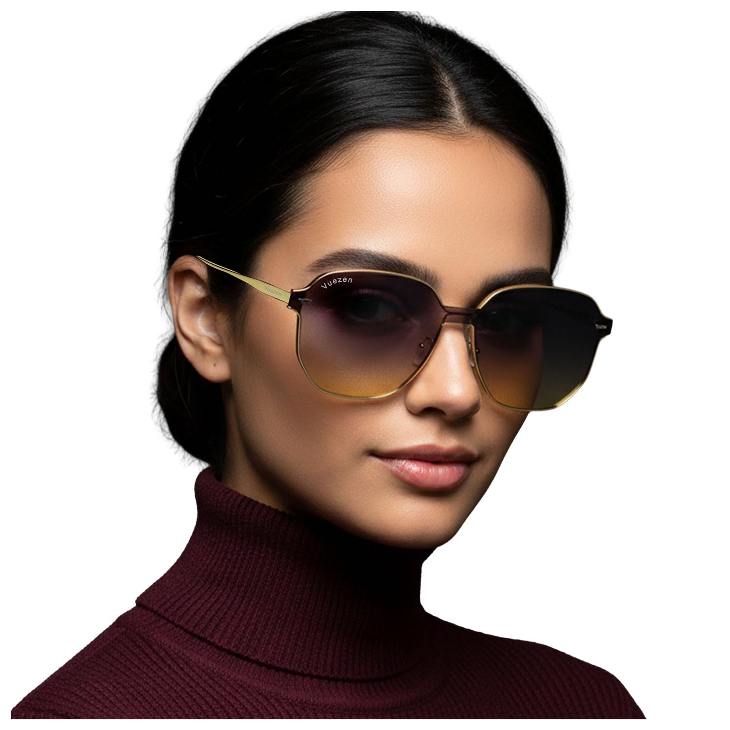 Oversized Women’s Sunglasses with Cut-Rim Gold Alloy Frame and Dual-Shade Gradient Lenses-picture-40