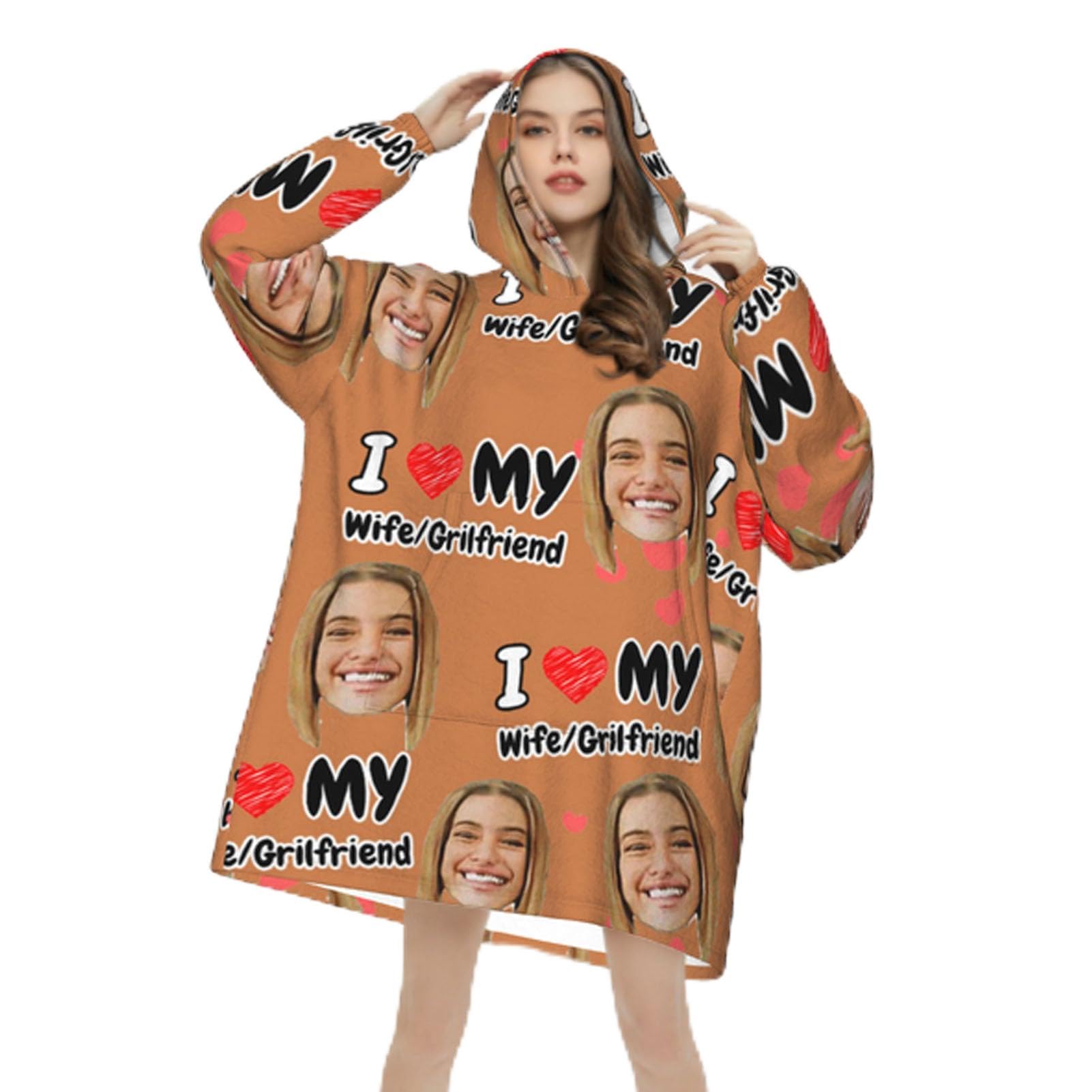 Ropox Unisex Mulitcolor Custom Hooded Blanket Coat, Personalized Wearable Blanket Hoodie For Women, Cozy Soft Warm Plush Hooded Blanket Gifts/Cosy Flannel Poncho Sherpa Hood