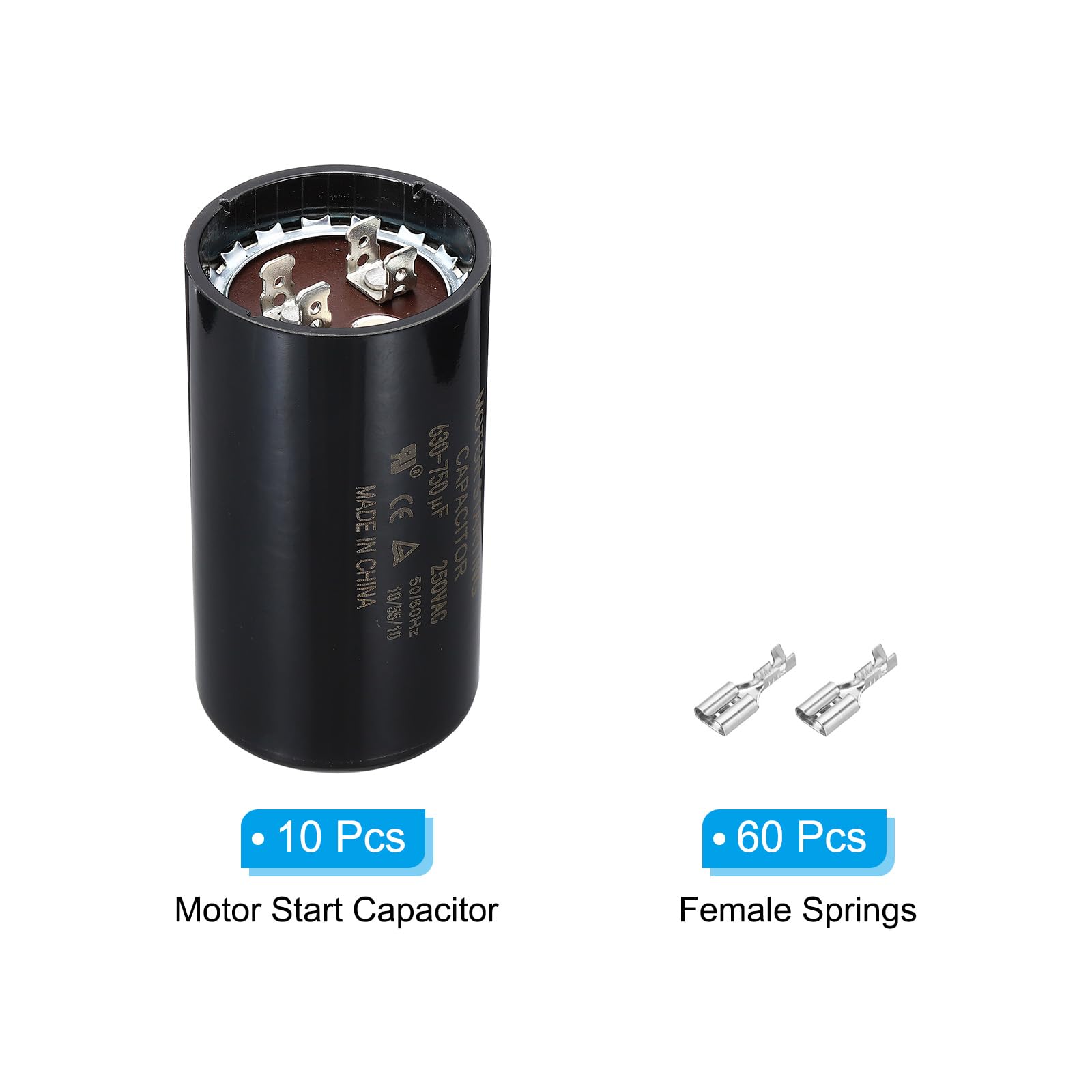 PATIKIL Condensador De Arranque De Motor, 10 Piezas 630-750uf 250V 50/60Hz CD60 Condensador De Funcionamiento Condensador De Arranque Para Motor Eléctrico Comienza A Funcionar, Negro