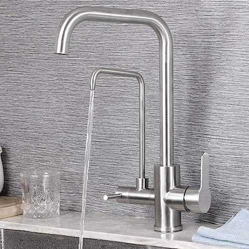 Robinet rotatif eau chaude et froide en acier pour évier cuisine pratique