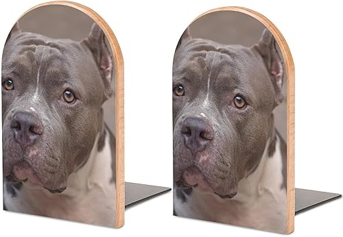 Pitbull Dog - Sujetalibros decorativos de madera antideslizantes para estantes de escritorio