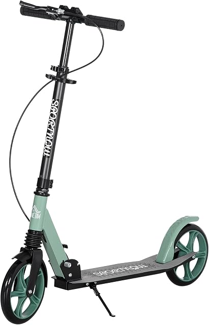 HOMCOM One-click Folding Kick Scooter for 14+ w/ Adjustable Handlebar, Push Scooter with Kickstand, Dual Brake System, Shock Absorber, 200mm Wheels & ABEC-9 Bearings