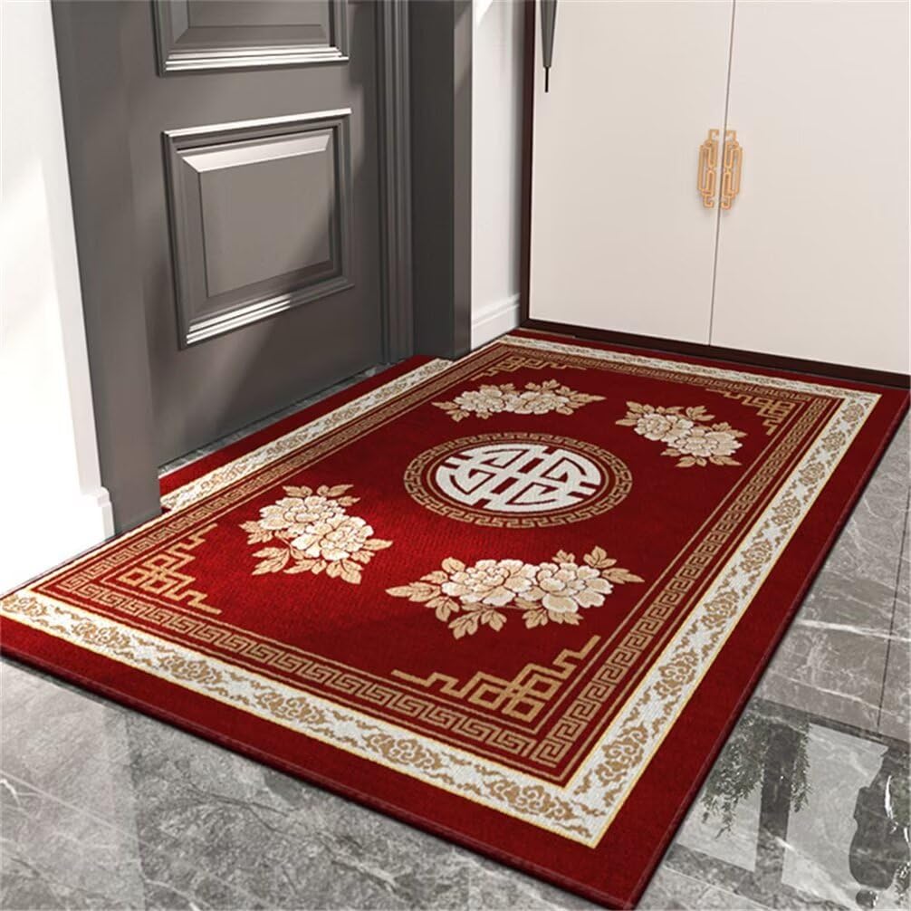 Grand tapis enfant rouge à motifs floraux pour chambre cocooning