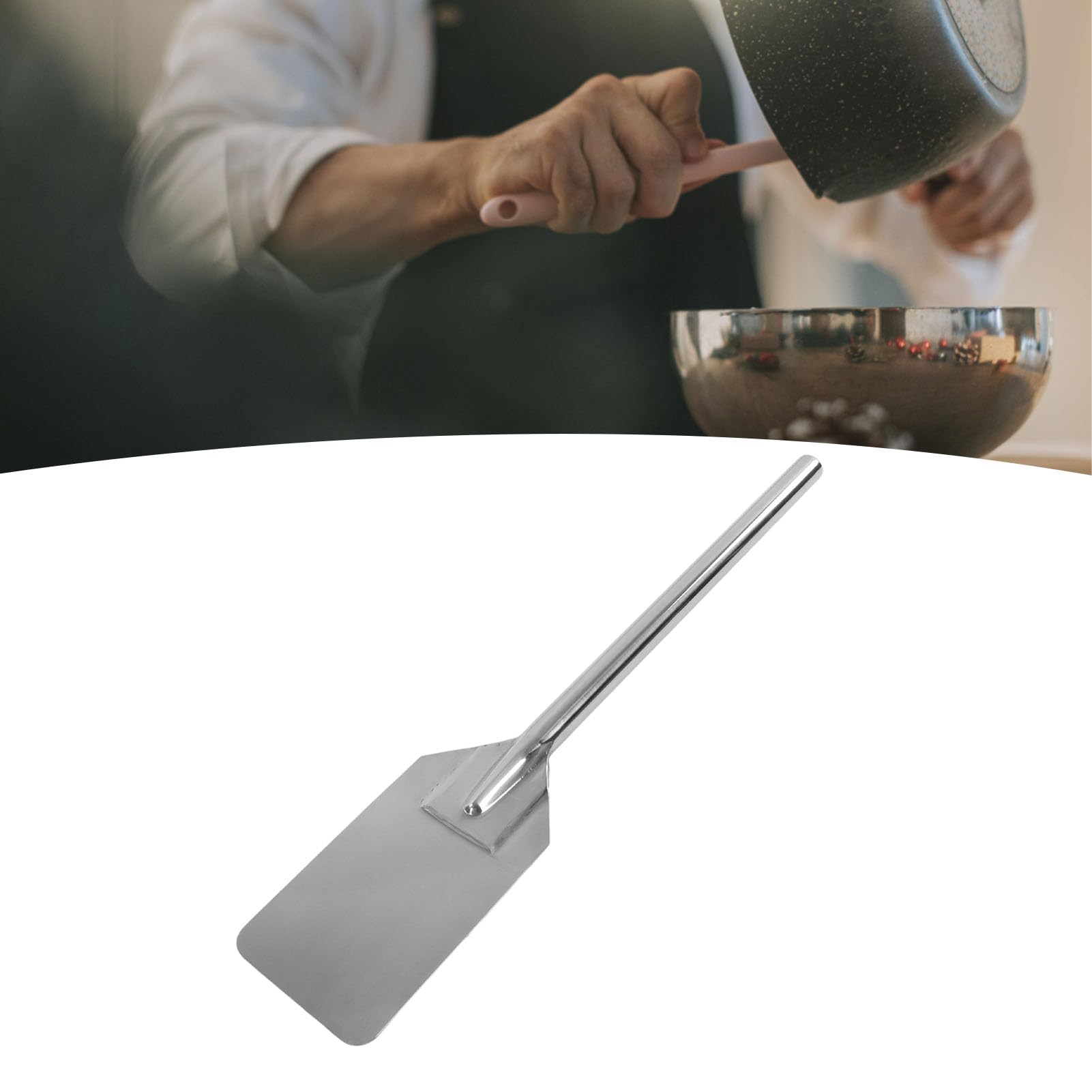 Espátula para Wok de Acero Inoxidable, Herramientas de Cocina de Mango Extra Largo de Metal, Espátula de Mezcla de Cocina Ultra Larga, Espátula de Cocina de Mango Largo Duradero (61CM)