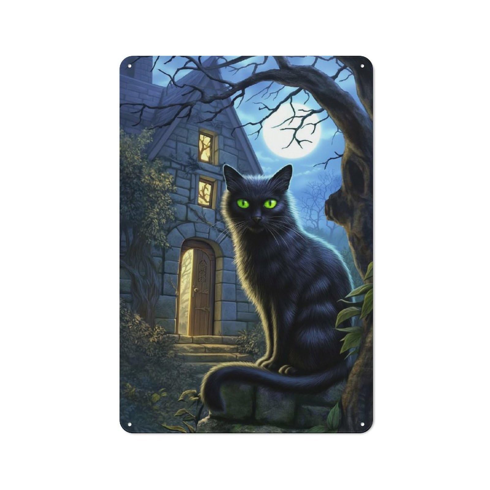 Junmoney The Cat Haunting Gaze Metal Plaque 30X20cm With For Hallway Wall, Rustic Decor, For Garage, Workshop And Man Cave Decoration