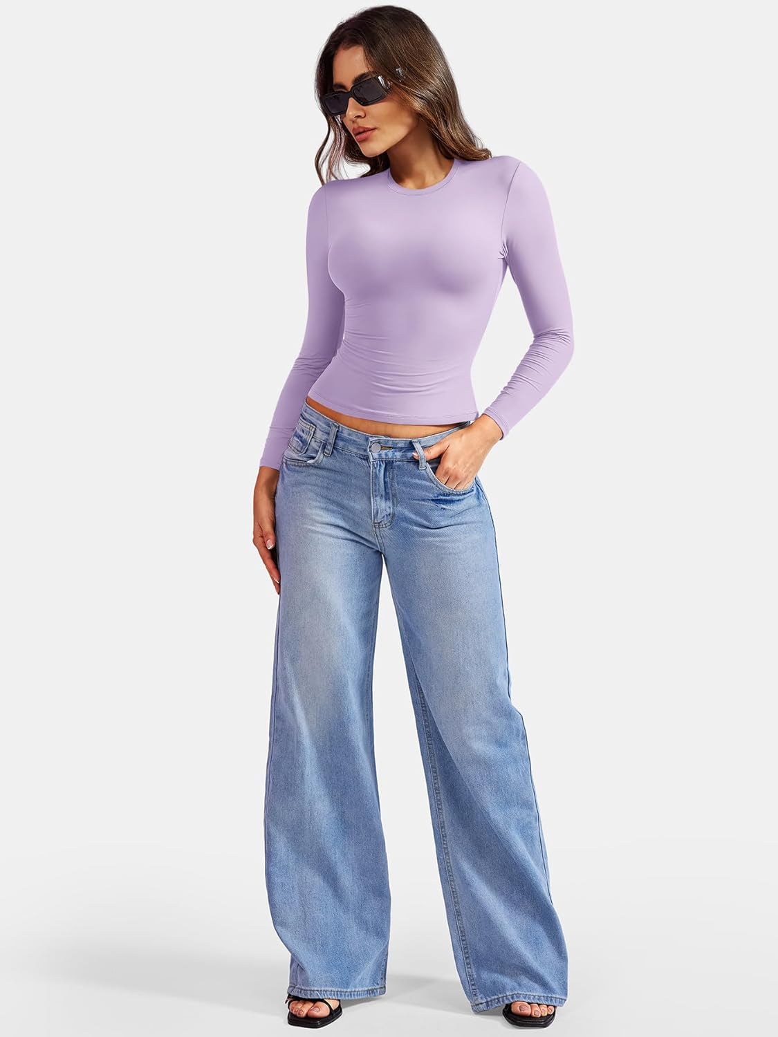 VOYJOY Women Slim Fit Long Sleeve T Shirts Crew Neck Double Lined Fitted Basic Crop Top Sexy Trendy Going Out Top - Image 5