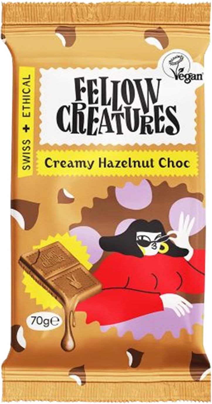 Fellow Creatures Creamy Hazelnut Chocolate Bar Natural Organic Vegan, Gluten Free, Non GMO, (70g)