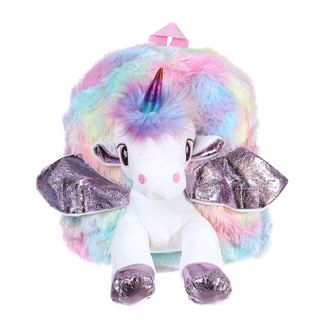Unicorn Soft Rainbow 3D Plush Fur Cute Children School Shoulder Bag or Kids Girls Plush Bag- Random Colors