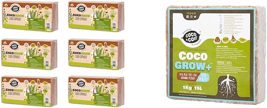 Coco & Coir 6 x 650g Organic Peat Free Compost Coco Soil. Reptile, Turtle Vivarium Substrate - Coco Grow (54L) & Coco & Coir Seed Compost Perlite Potting Mix | Peat-Free Organic Coco Soil Indoor