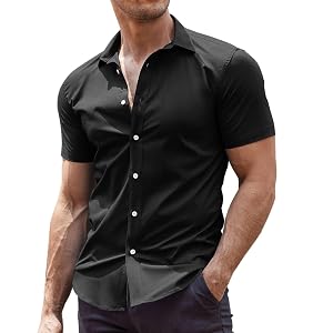 COOFANDY Mens Muscle Fit Dress Shirts Wrinkle-Free Short Sleeve Casual Button Down Shirt