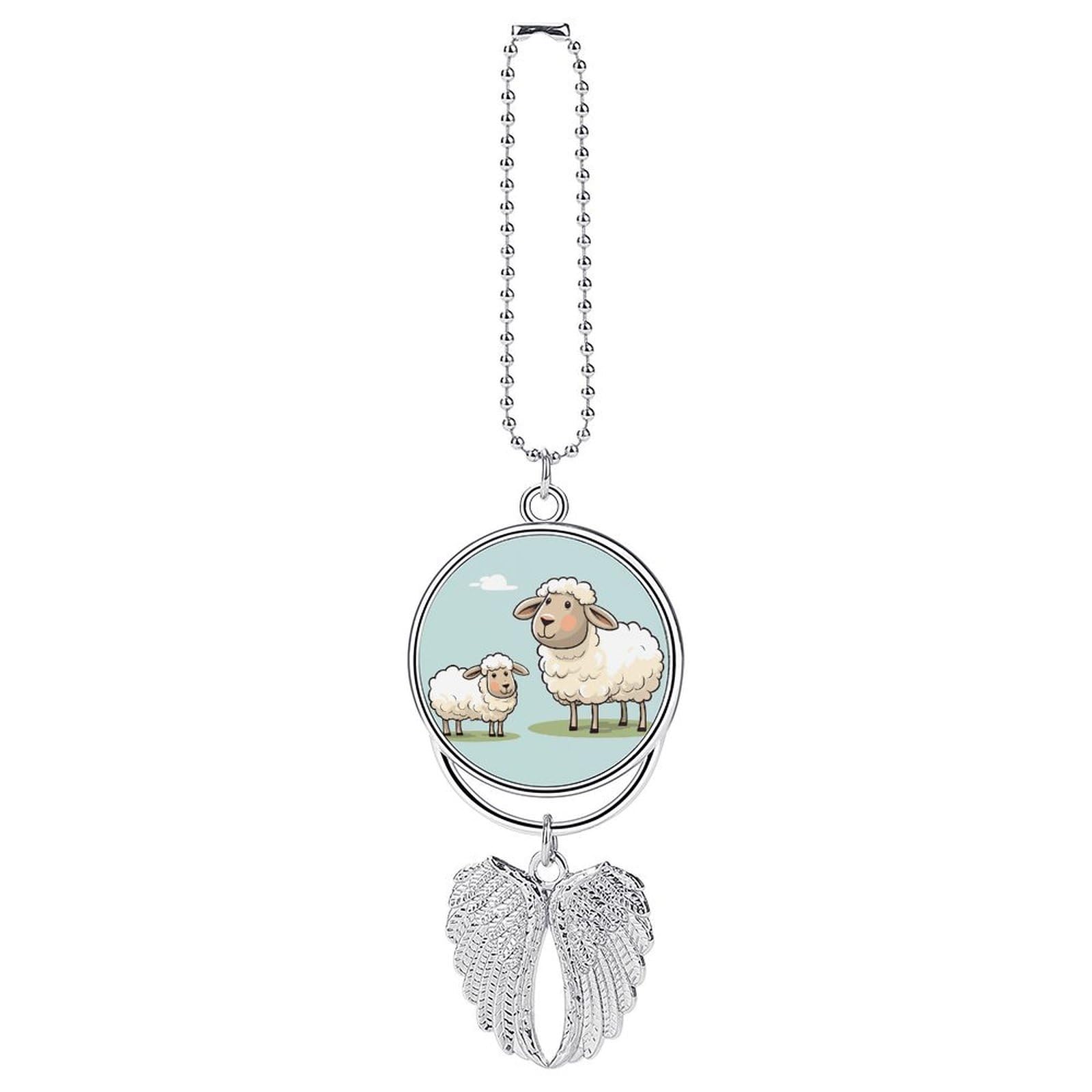 Sheep and Lamb Cartoon Car Charm Alloy Car Rear View Mirrors Hanging Ornaments Stylish Car Pendant Funny Auto Hanging Accessories Car Hanging Ornaments Gift for Women Men