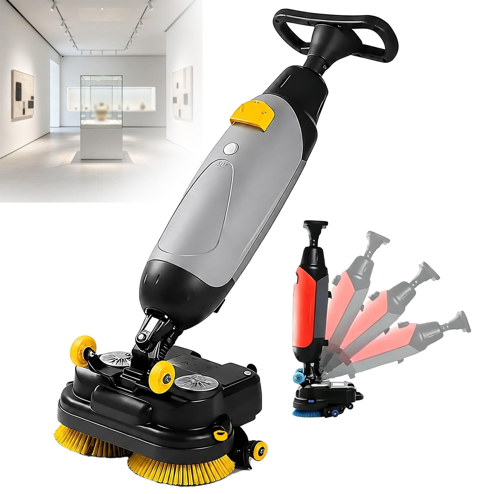 Fregadora Sin Cable, Máquina De Limpieza Mini, Cepillos Rotativos 360°, Autonomía 120 Min, 240 Rpm, para Residencias De Ancianos, Clínicas Dentales, Laboratorios, Farmacias | Gris