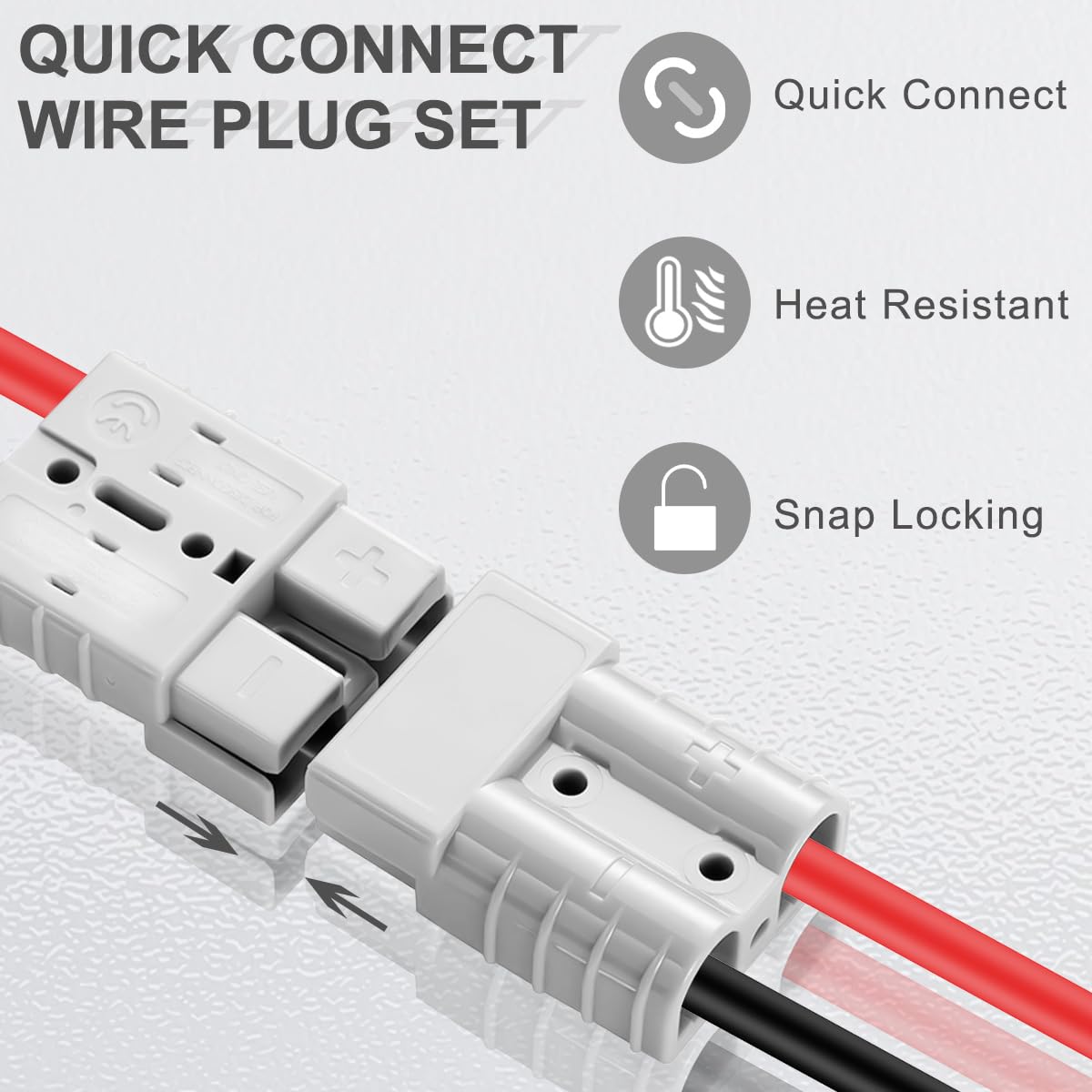 Batterieanschluss 50A 600V Akku Steckverbinder Schnellanschluss Stecker 10 AWG O-Ring 1m Kabel Ladestecker Quick Connect Batterie für Winch oder Trailer, Auto - 2er-Pack