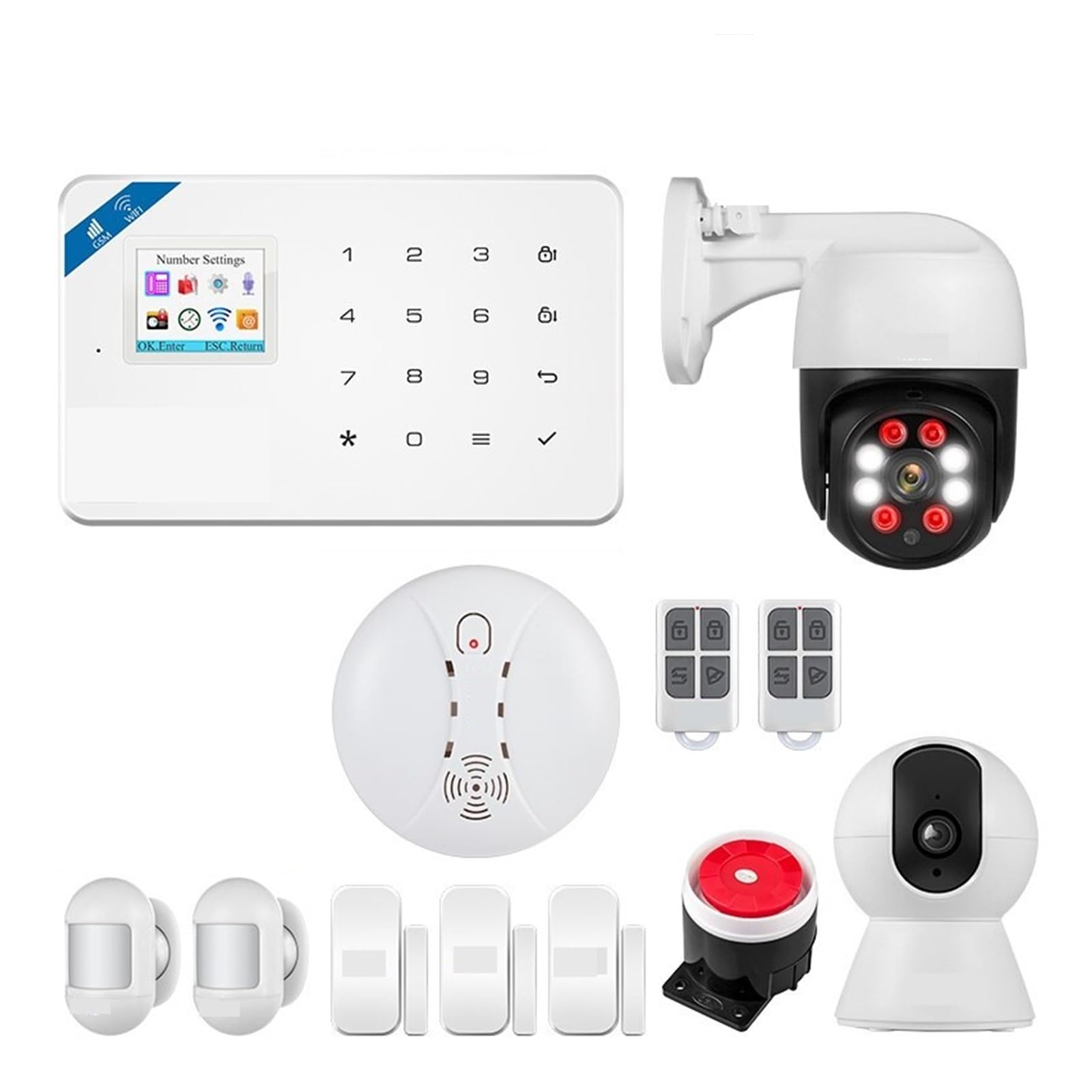 Sin Cuotas Mensuales El de alarma seguridad inteligente GSM funciona con el Sensor ventana puerta humo, Detector movimiento antirrobo for hogar(WIFI GSM KIT5 Alarm)