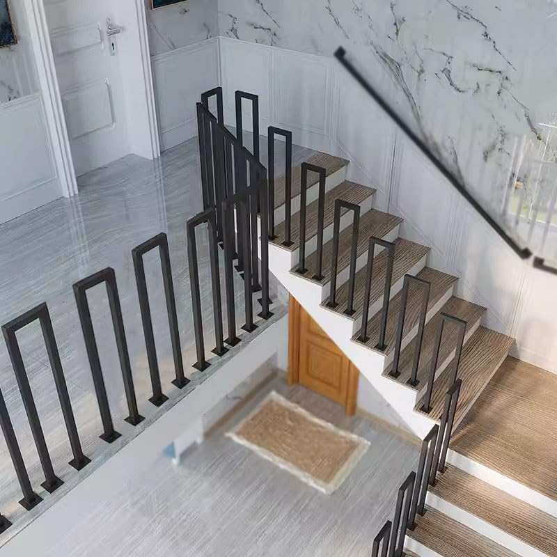 2Pcs Hand Rails for Steps, Matte Black U Shaped Handrails for Indoor Outdoor Stairs, Stair Railing Industrial Wrought Iron Railing for Stairs Garden Loft Corridor (Black, 7.9x35.4in)