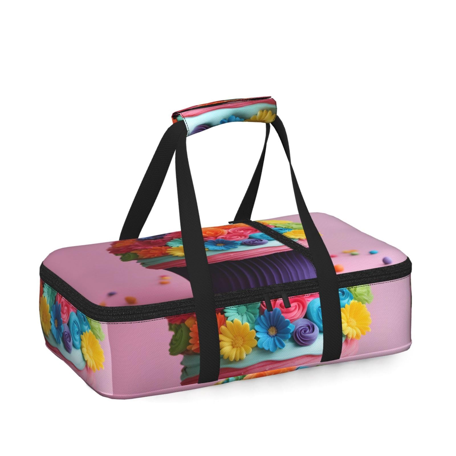 Colorful Cupcakes Rainbow Flower Cake Print Insulated Thermal Food Storage Bag Daily Reusable Picnic Tote Lunch Box Home