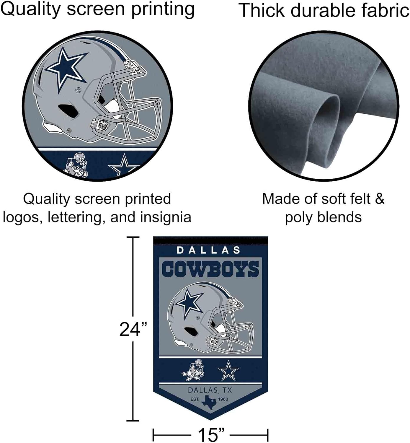 WinCraft Dallas Cowboys Heritage History Banner Pennant, 15x24" - Image 2
