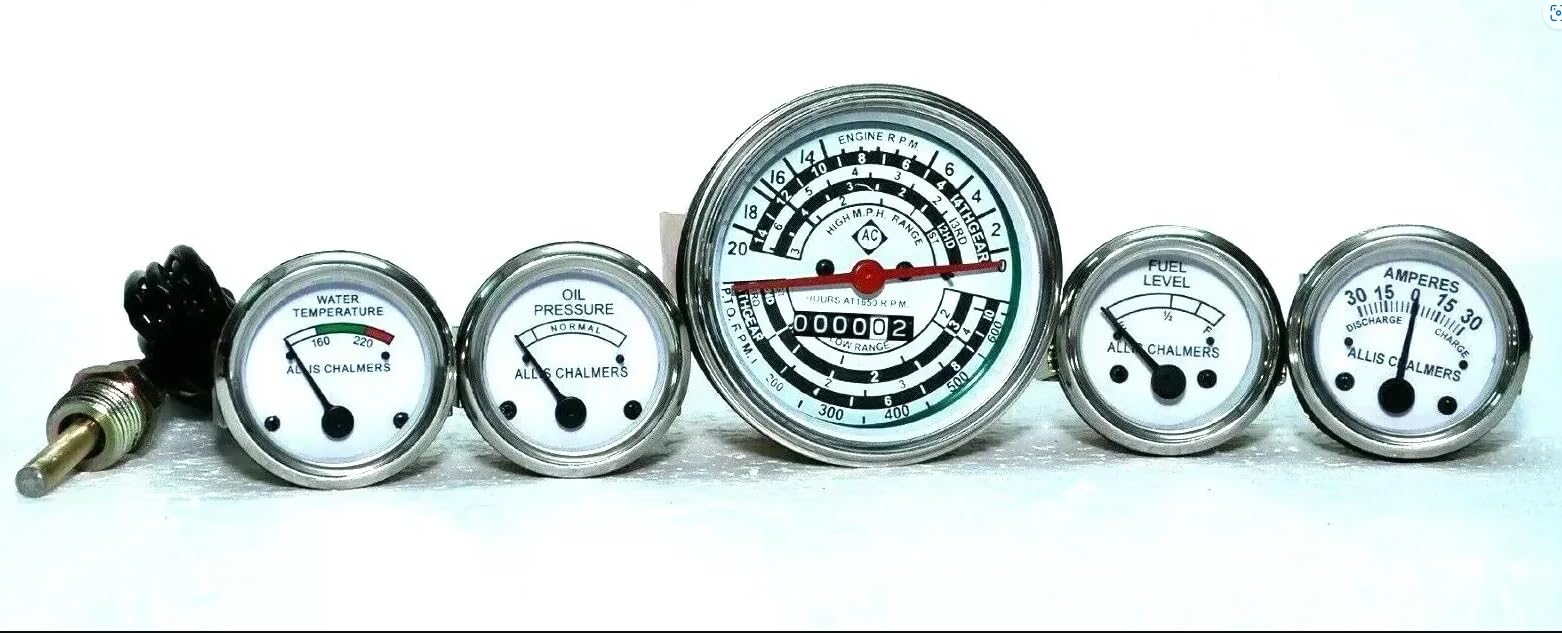 Gauges Set fits Allis Chalmers D14 D15 D17 Gas ONLY Tachometer Temp Oil Pressure Fuel Amp Gauge Tachometer is Anti Clock Wise