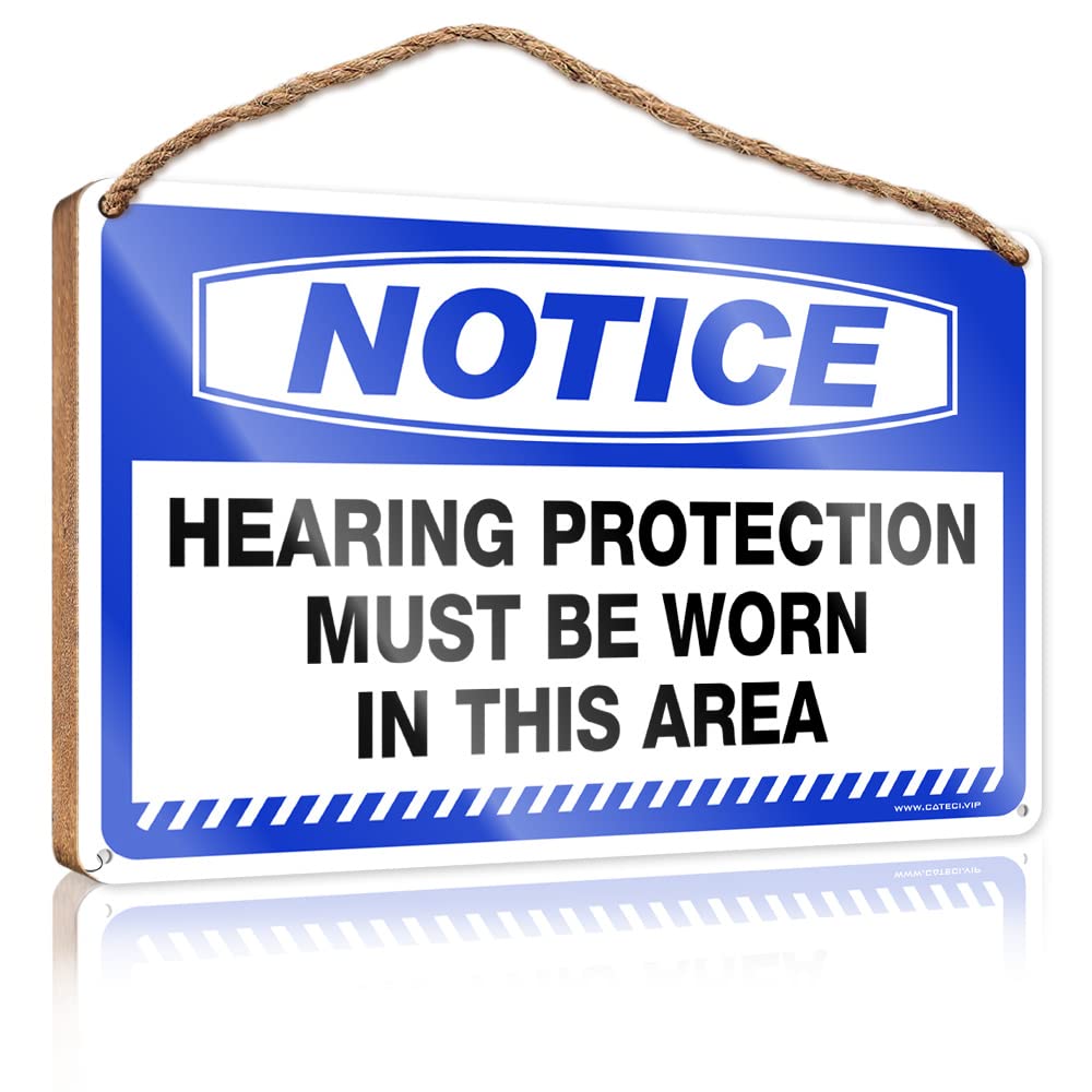 FRINTOXA Decor Signs Notice Hearing Protection Must Be Worn In This Area Wooden Sign(15X28CM)