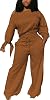 MRSYVES Solid 2 Piece Outfits for Women Sexy Clubwear Plus Size and Off Shoulder Long Sleeve Shirt Loose Pants Set Tracksuit