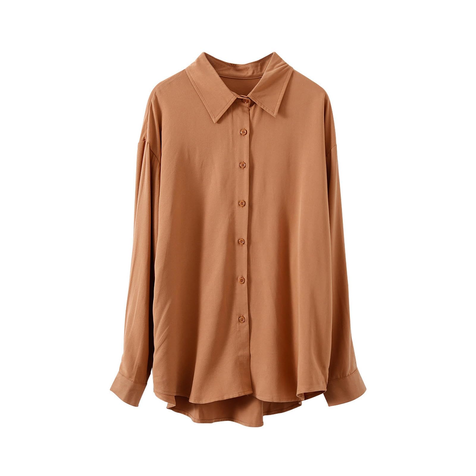Camisa Blanca para Mujer, Camisa Holgada de Manga Larga con Capas, Color Naranja, Talla L