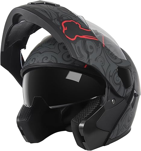 SPARK Casco integral de motocicleta con doble visera modular aprobado por DOT para adultos, hombres y mujeres (calavera, S)