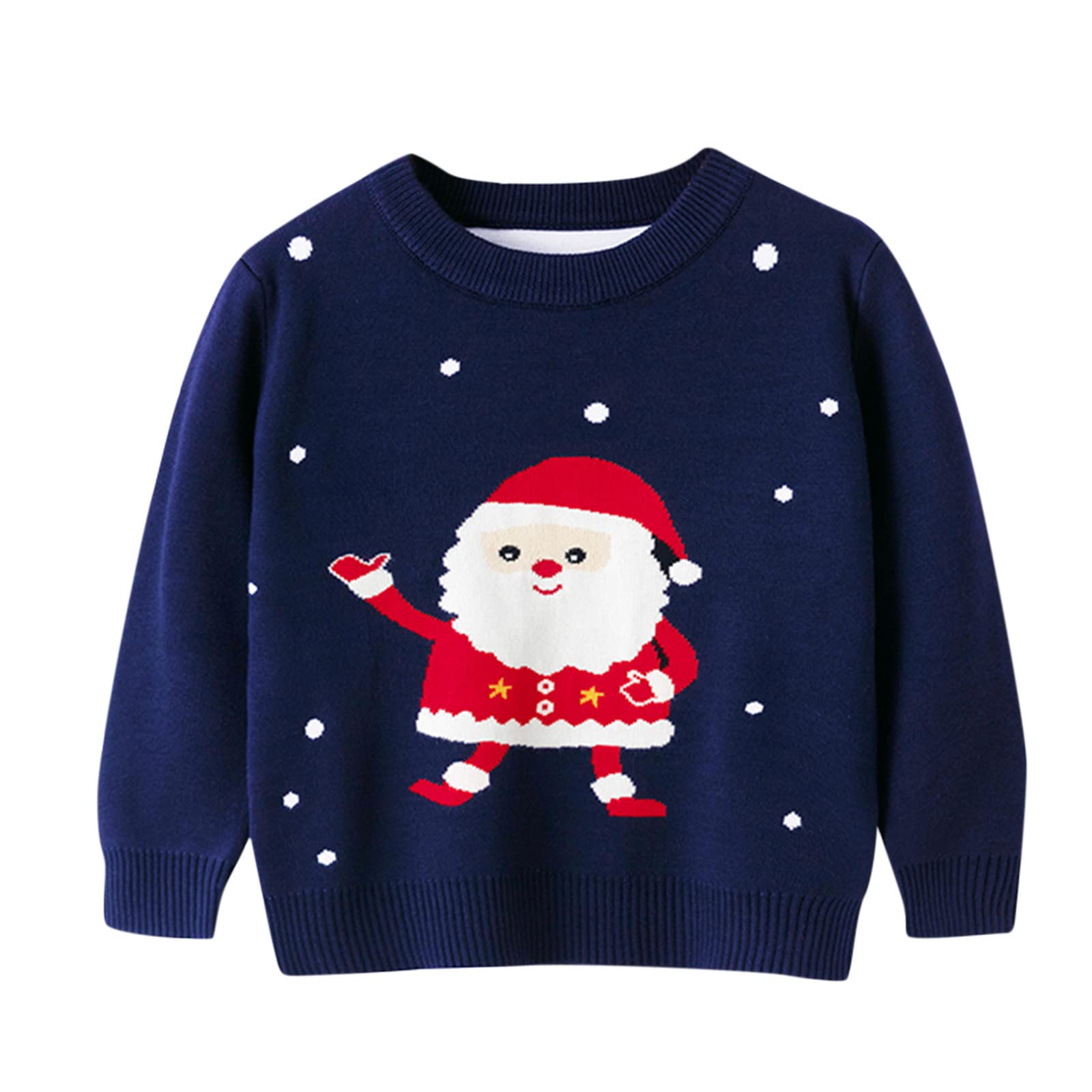 RNTOP Toddler Baby Girl Boy Christmas Sweater Kids Long Sleeve Pullover Santa Crewneck Knit Warm (Navy, 3-4 Years)