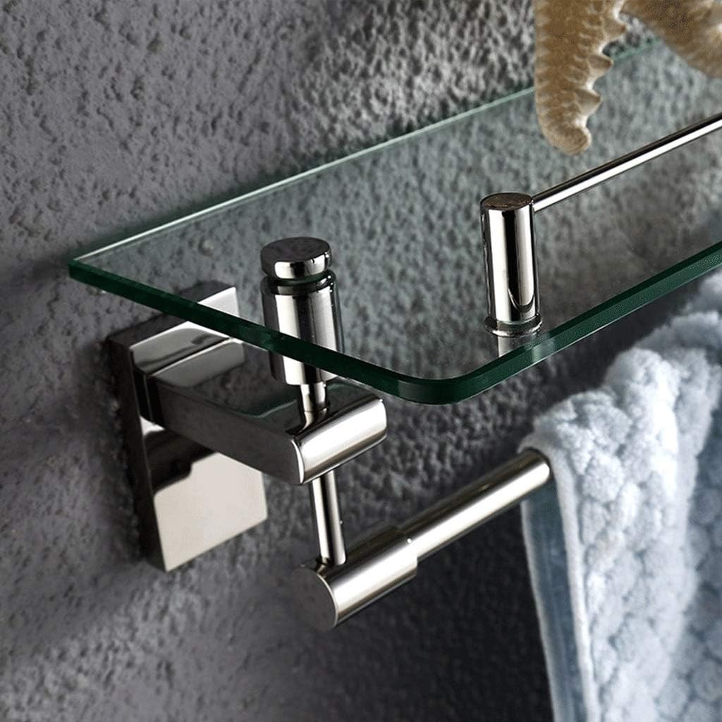 Shelf- Bathroom Glass Shelf Thick Tempered and Stainless Steel Brackets Rectangular Rustproof No Drill Wall Mount
