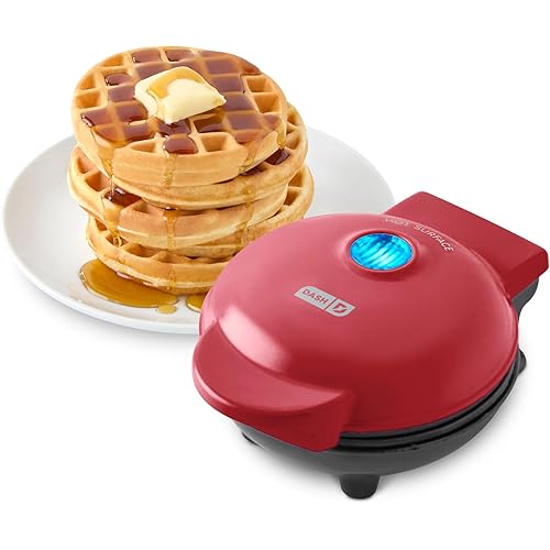 DASH Mini Waffle Maker - 4” Waffle Mold, Nonstick Waffle Iron with Quick Heat-Up, Nonstick Surface - Perfect Mini Waffle Maker for Kids and Families, Just Add Batter (Red)