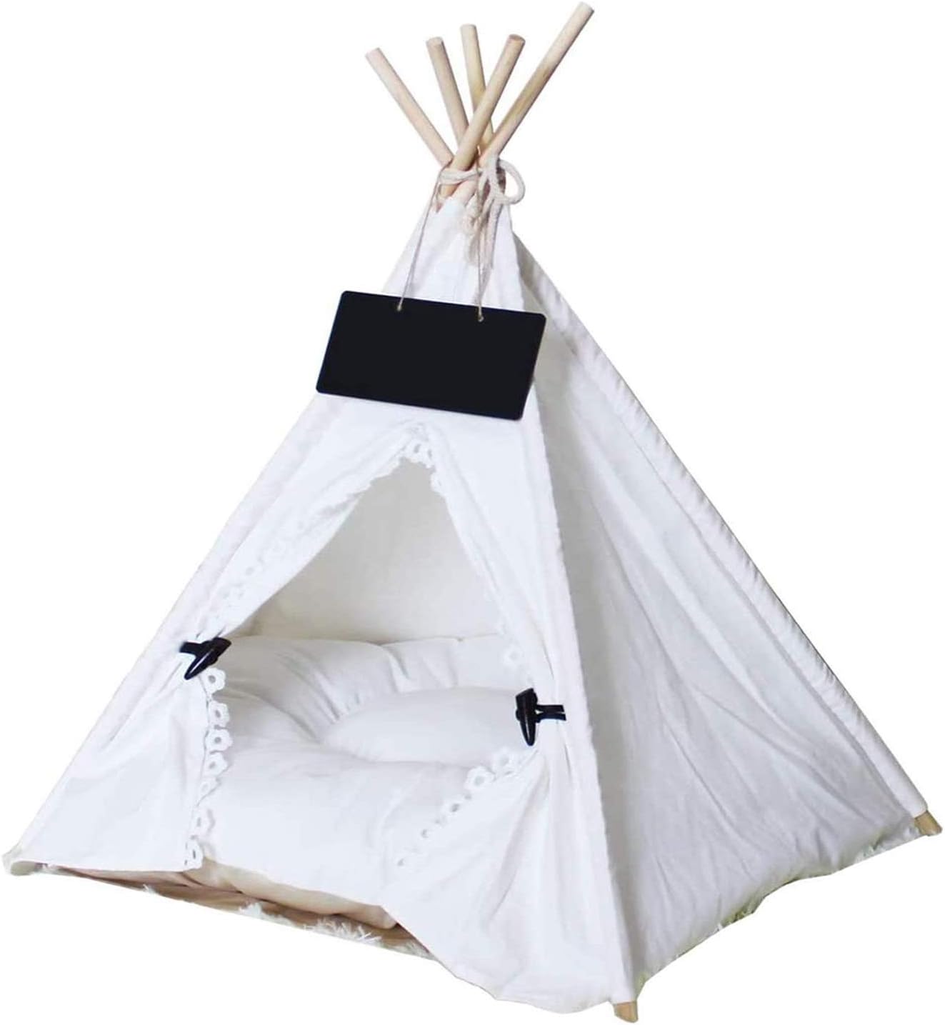 Mairuker Pet Teepee Portable Indoor Cat Tent Bed Dog House with Thick Cushion, Chalkboard Machine Washable Canvas Tent for Dogs Cat…